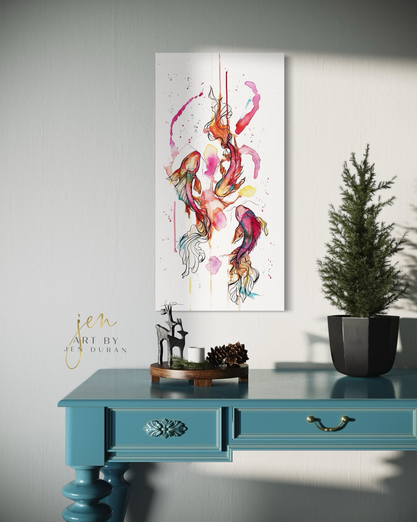 "Rainbow Koi Fish Trio" Giclée Canvas Print