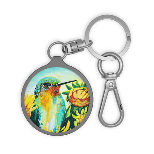 Keyring Tag - Hummingbird with Sunflowers