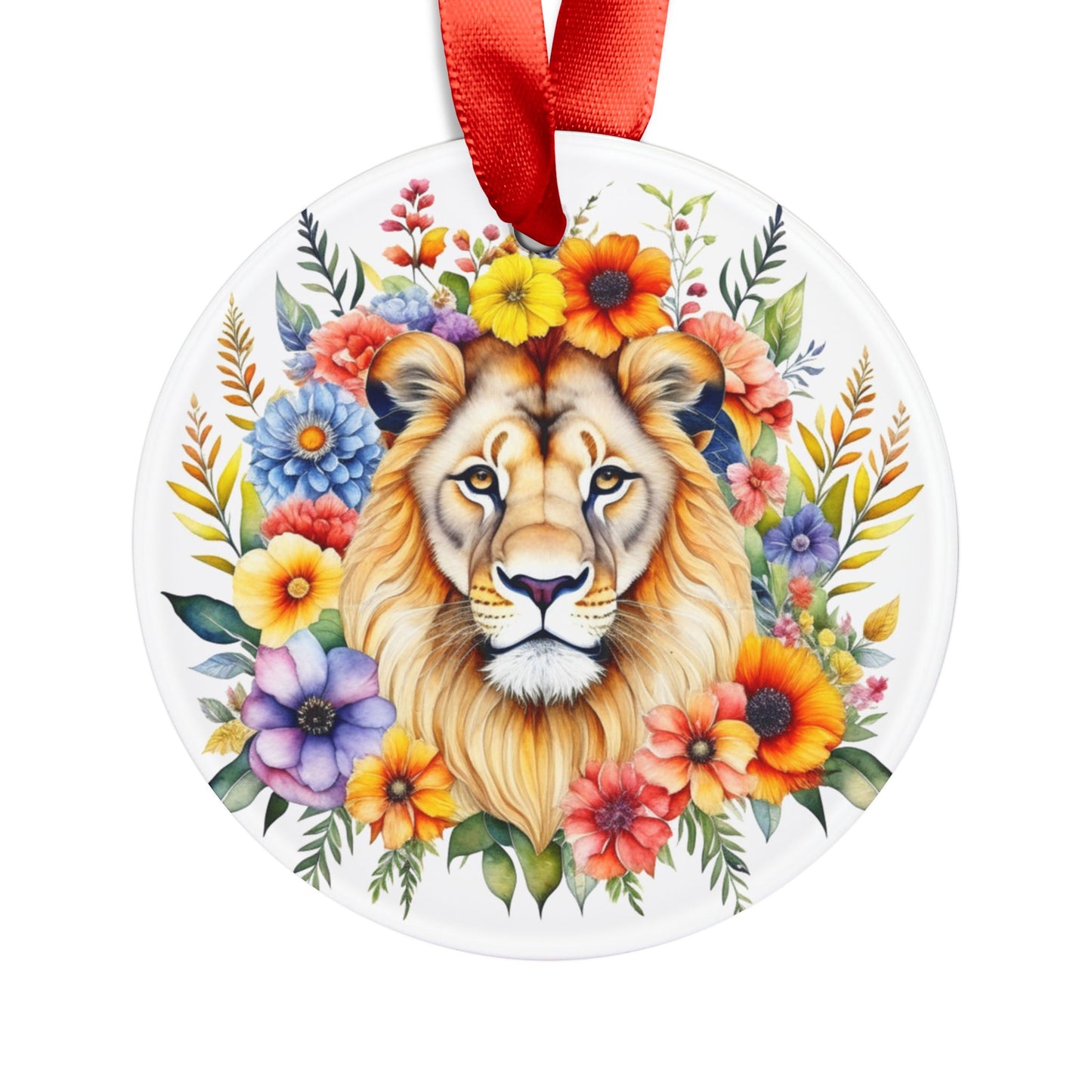 Acrylic Ornament - Lion w/Flowers