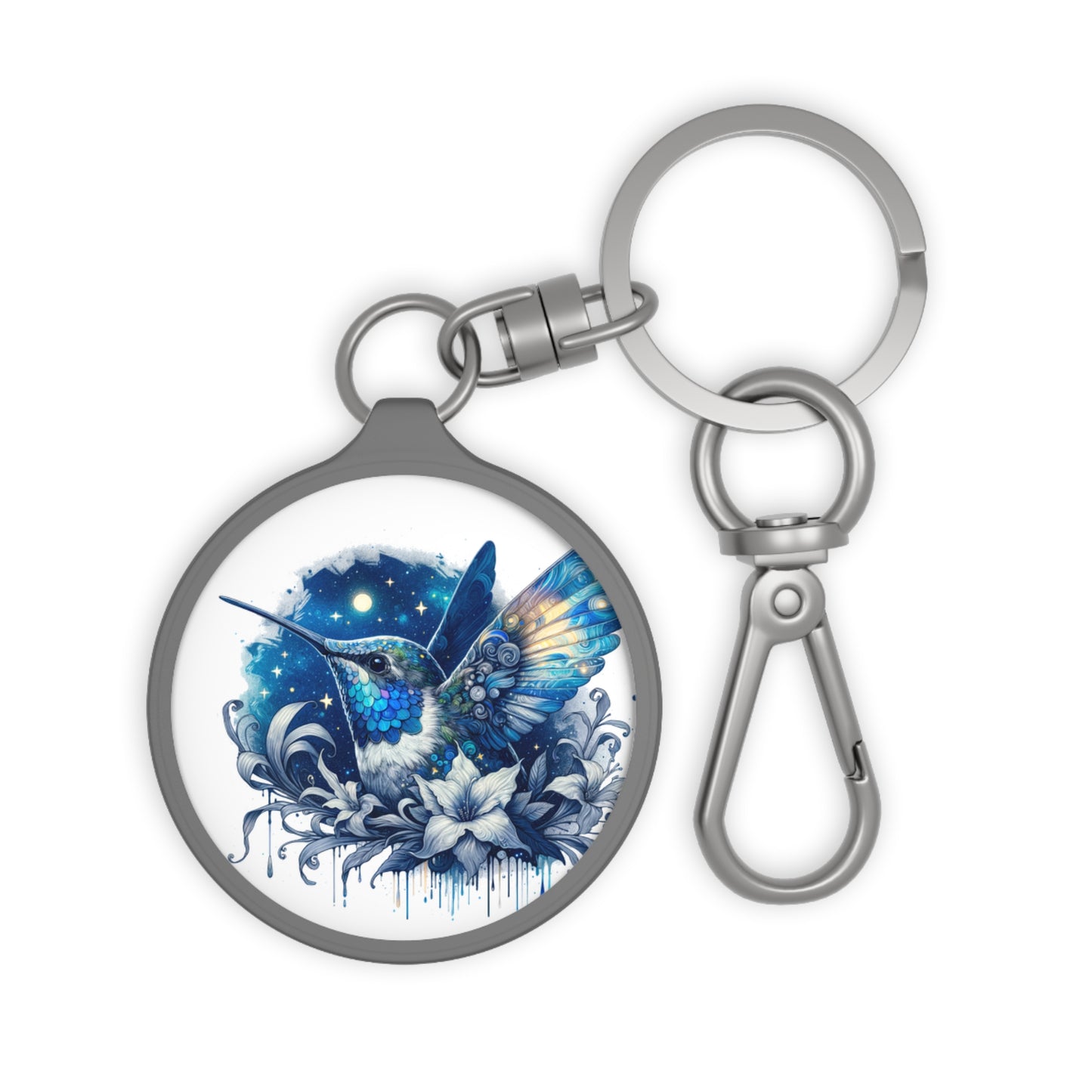 Keyring Tag - Blue Hummingbird w/ Starry Night Design