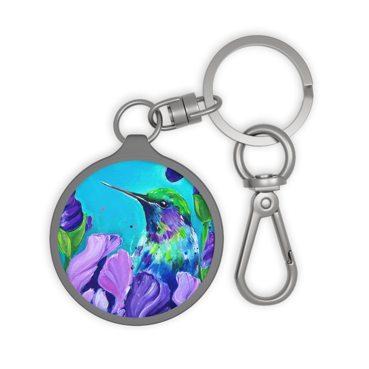 Keyring Tag - Hummingbird with Irises