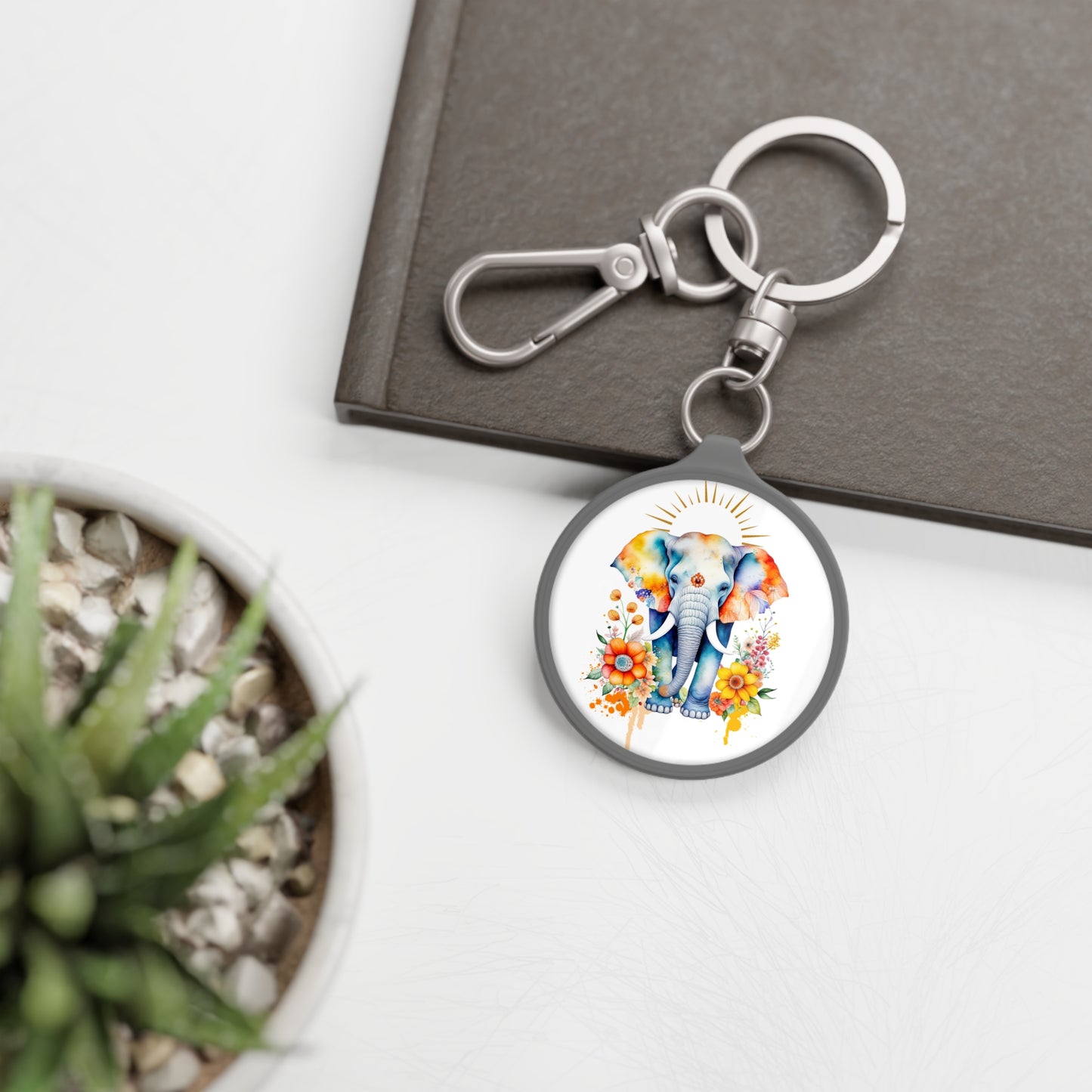 Keyring Tag - Elephant w/Flowers Design