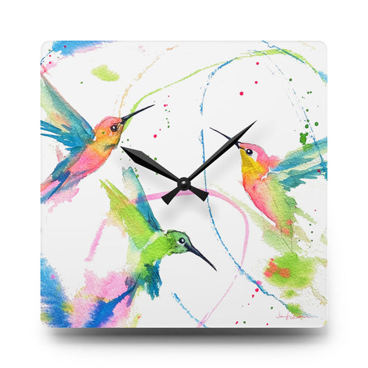 Acrylic Wall Clock - Hummingbird Trio Painting