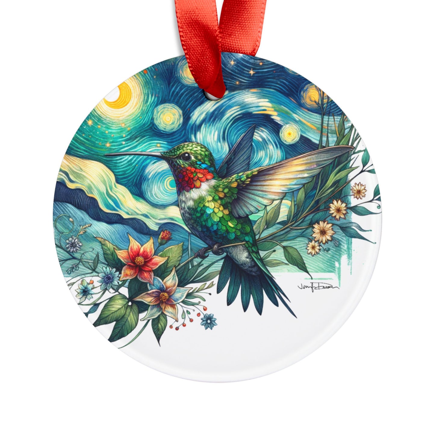 Holiday Acrylic Ornament - Hummingbird w/Starry Night Design