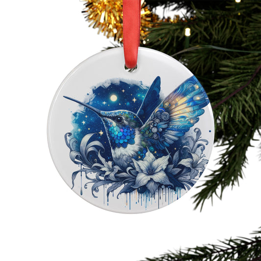 Holiday Acrylic Ornament - Blue Hummingbird w/Starry Night Design