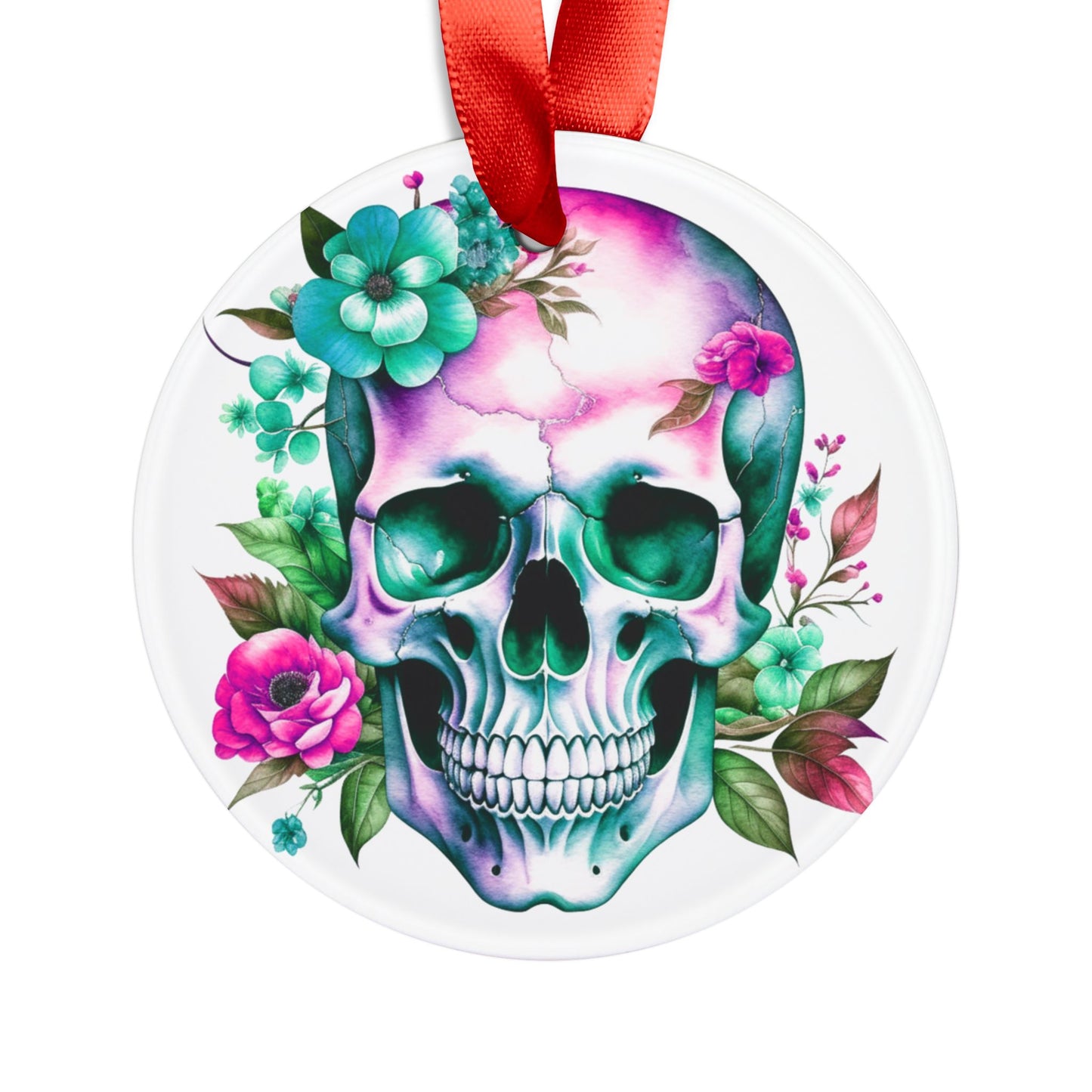 Acrylic Ornament - Skull w/Flowers Design