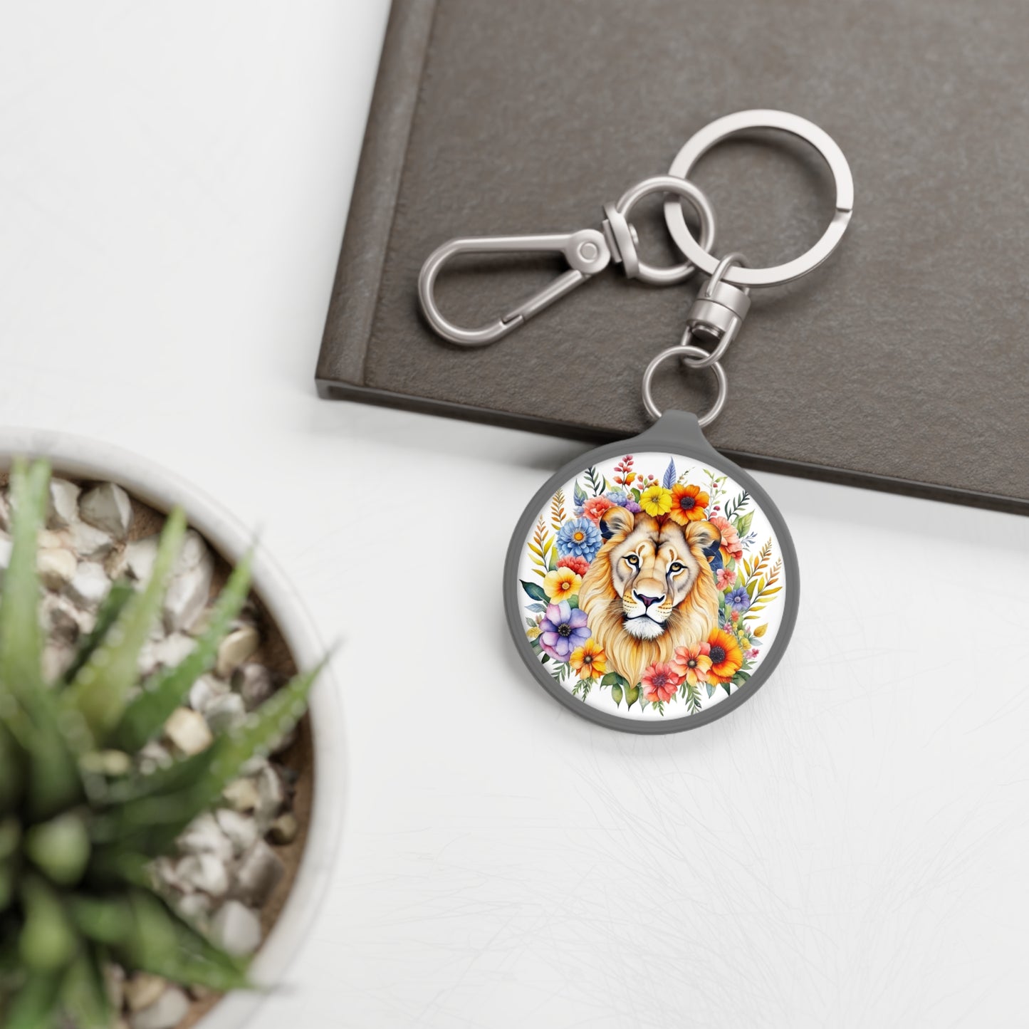 Keyring Tag - Lion w/Flowers Design