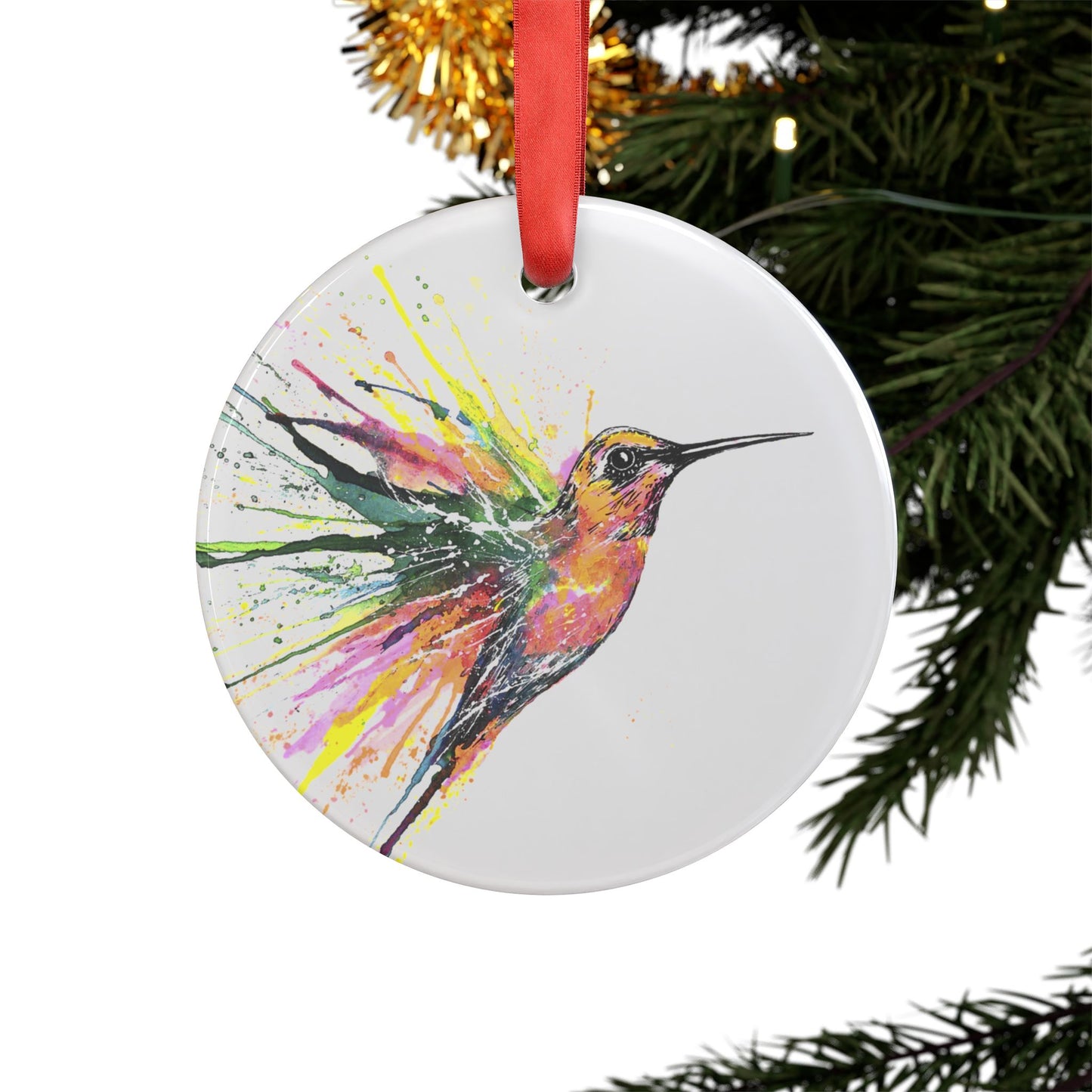 Holiday Acrylic Ornament - Hummingbird Rainbow Splash