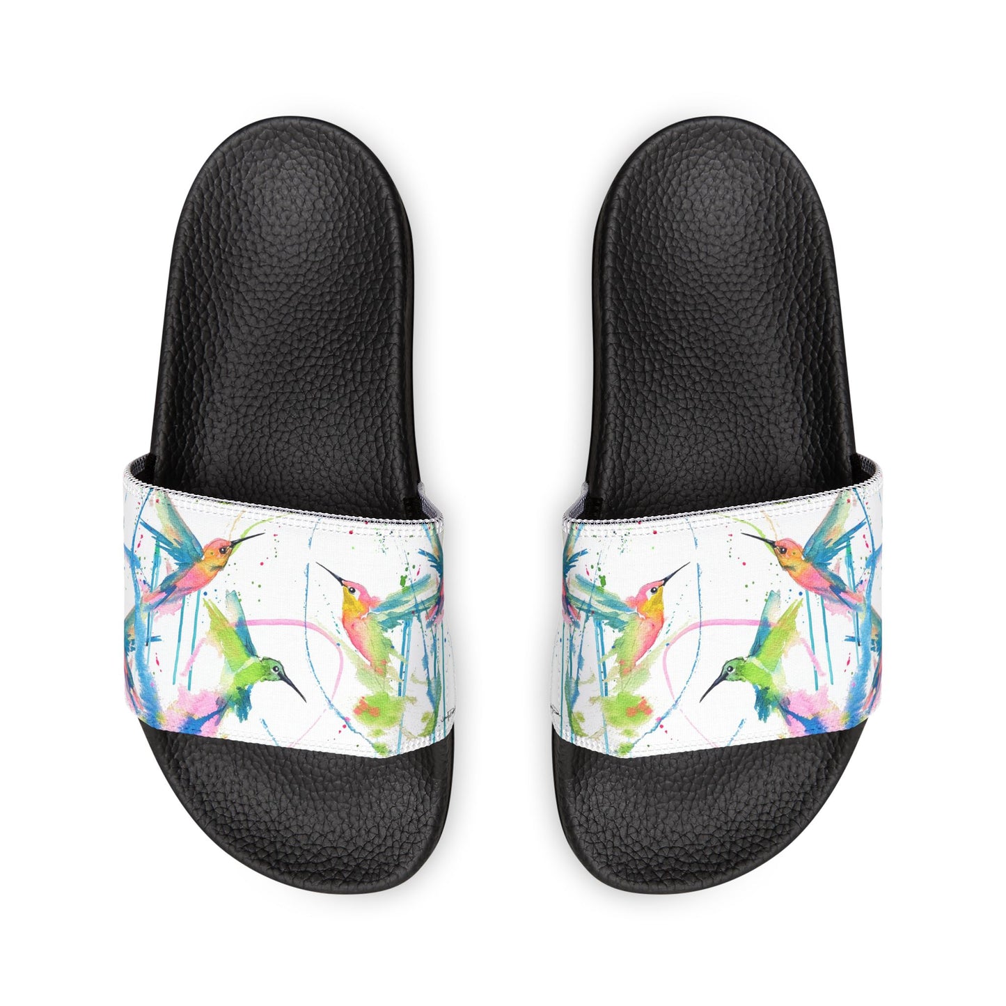 Sandals - Stylish Deco Slides with Hummingbird Artwork