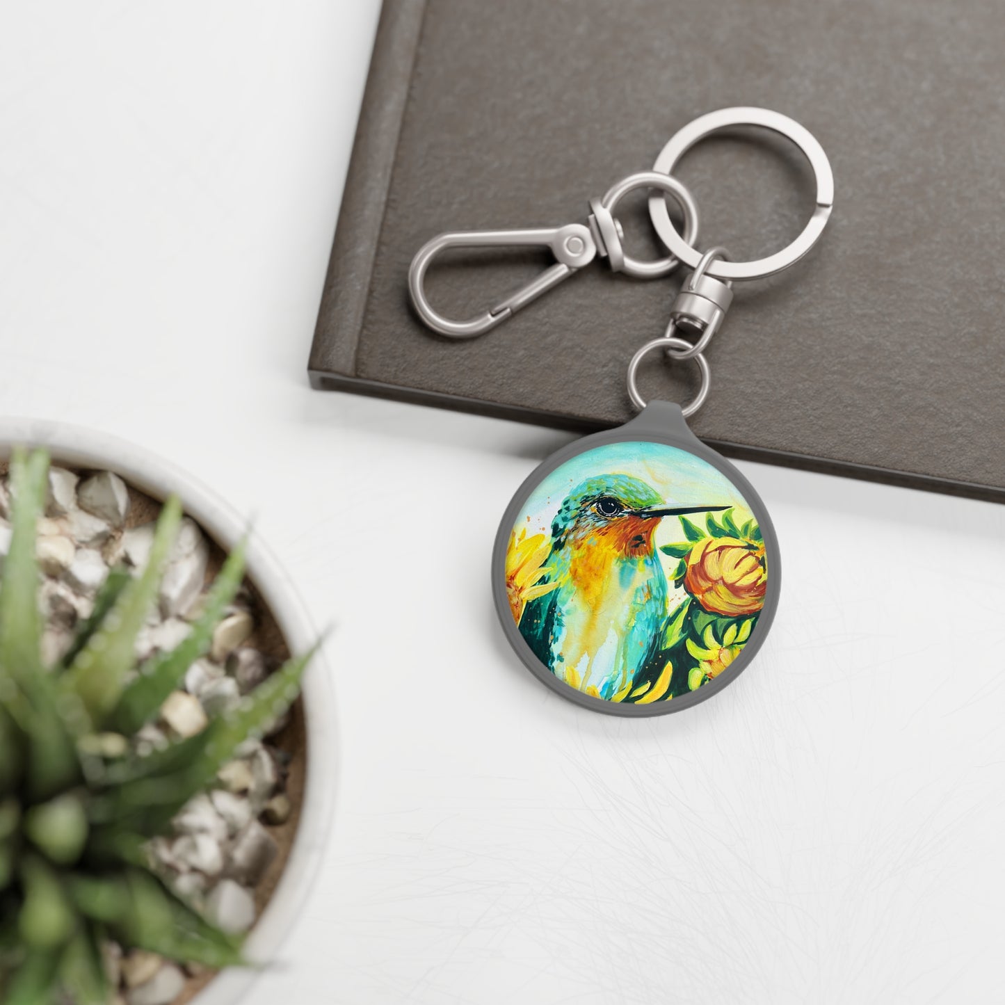 Keyring Tag - Hummingbird with Sunflowers