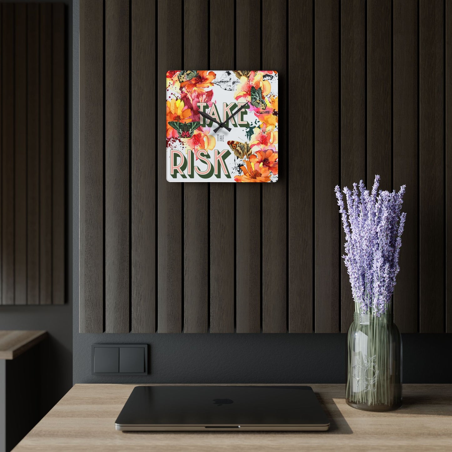 Acrylic Wall Clock - Floral Design