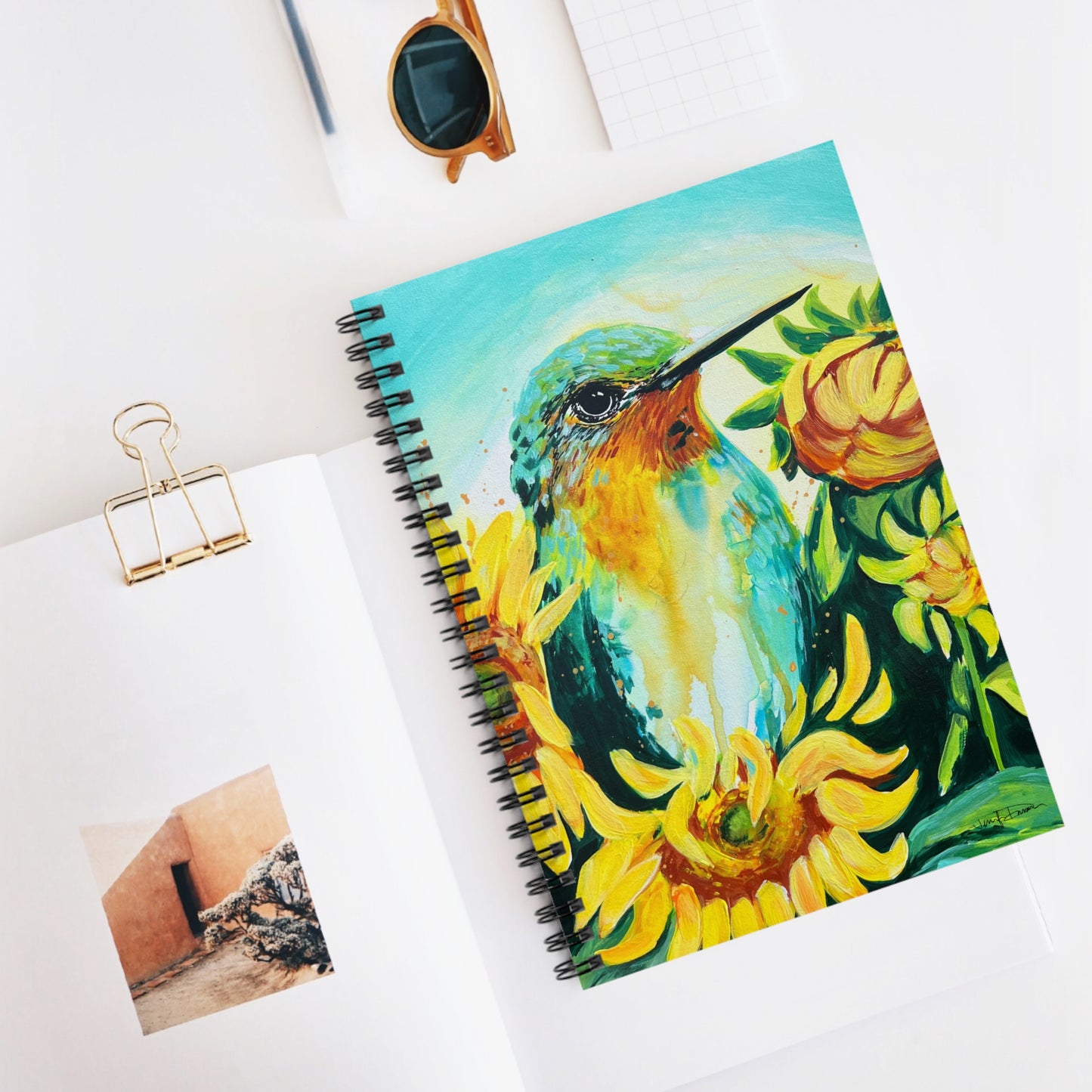 Spiral Notebook - Hummingbird with Sunflowers