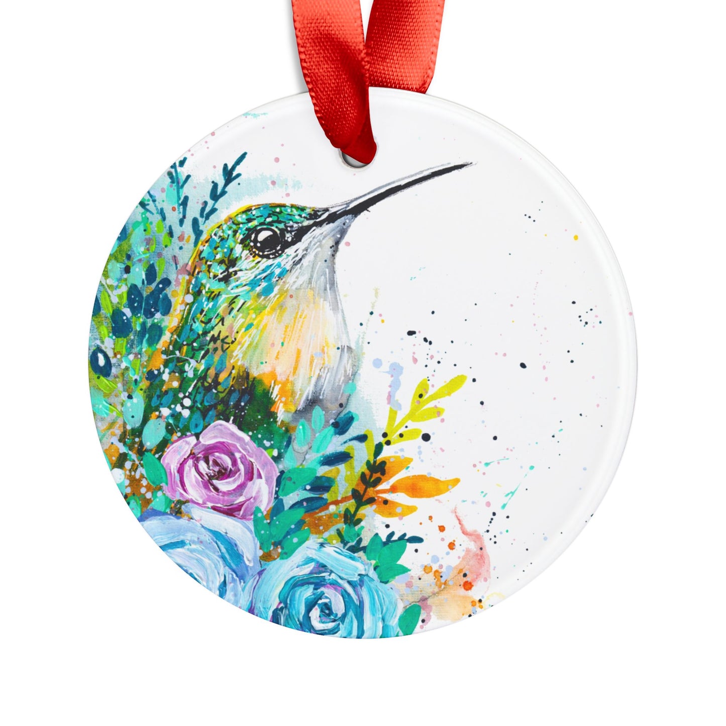 Holiday Acrylic Ornament - Hummingbird w/ Roses