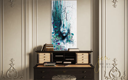 Abstract Modern Floral Woman Watercolor Canvas Wall Art Painting by Jen Duran