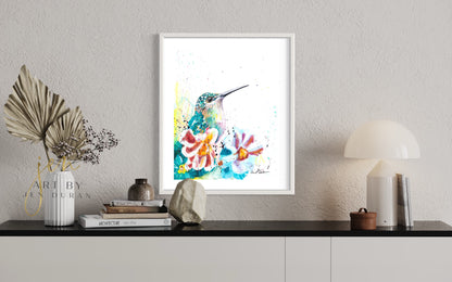 Canvas wall art, wall art, Bird Art Print, Hummingbird Wall Art, Art Print, Floral Art Print, Watercolor Art Print, Home Decor, Unique Wall Art, Art By Jen Duran