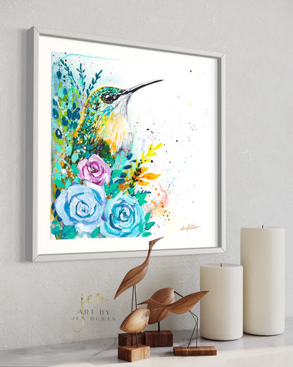 modern canvas wall art, modern art, hummingbird art, watercolor bird art, floral art print, canvas wall art, wall art, home decor, modern art print, art for walls, unique home decor, best gift, bird art print, art by jen duran