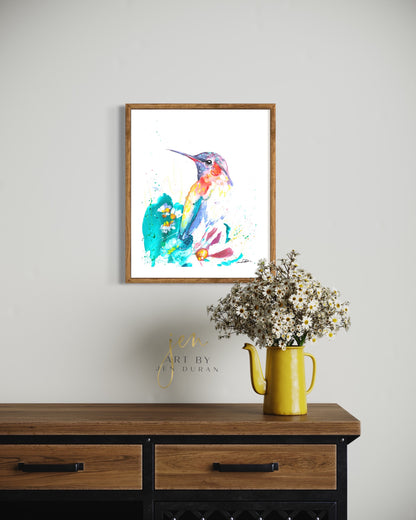 modern canvas wall art, modern art, hummingbird art, watercolor bird art, floral art print, canvas wall art, wall art, home decor, modern art print, art for walls, unique home decor, best gift, bird art print, art by jen duran