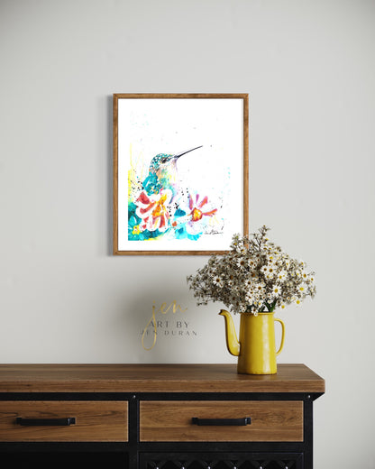 Canvas wall art, wall art, Bird Art Print, Hummingbird Wall Art, Art Print, Floral Art Print, Watercolor Art Print, Home Decor, Unique Wall Art, Art By Jen Duran