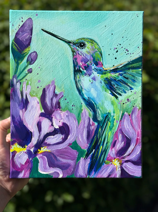 Hummingbird w/ Irises - Original Painting