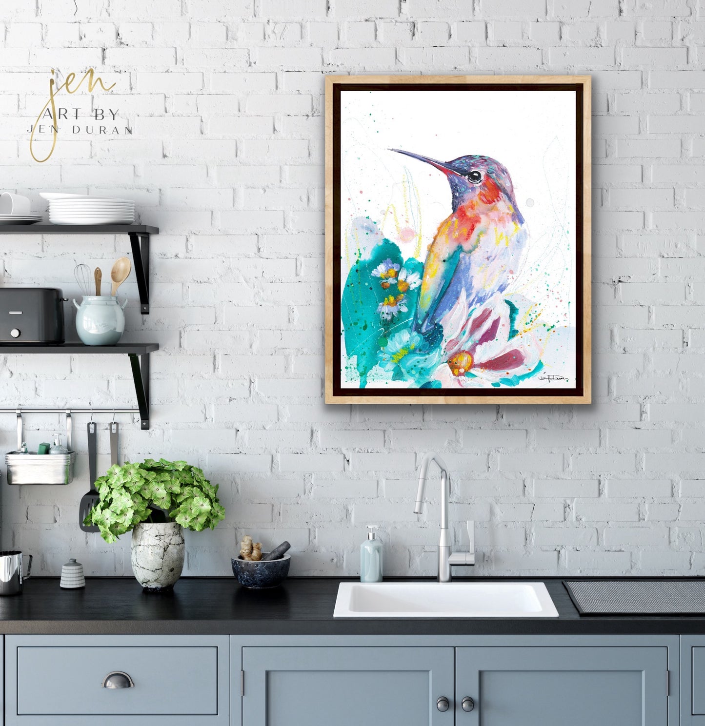 "Hummingbird with Flowers" - Giclée Canvas Print