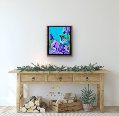 "Hummingbird with Irises" Giclée Canvas Print