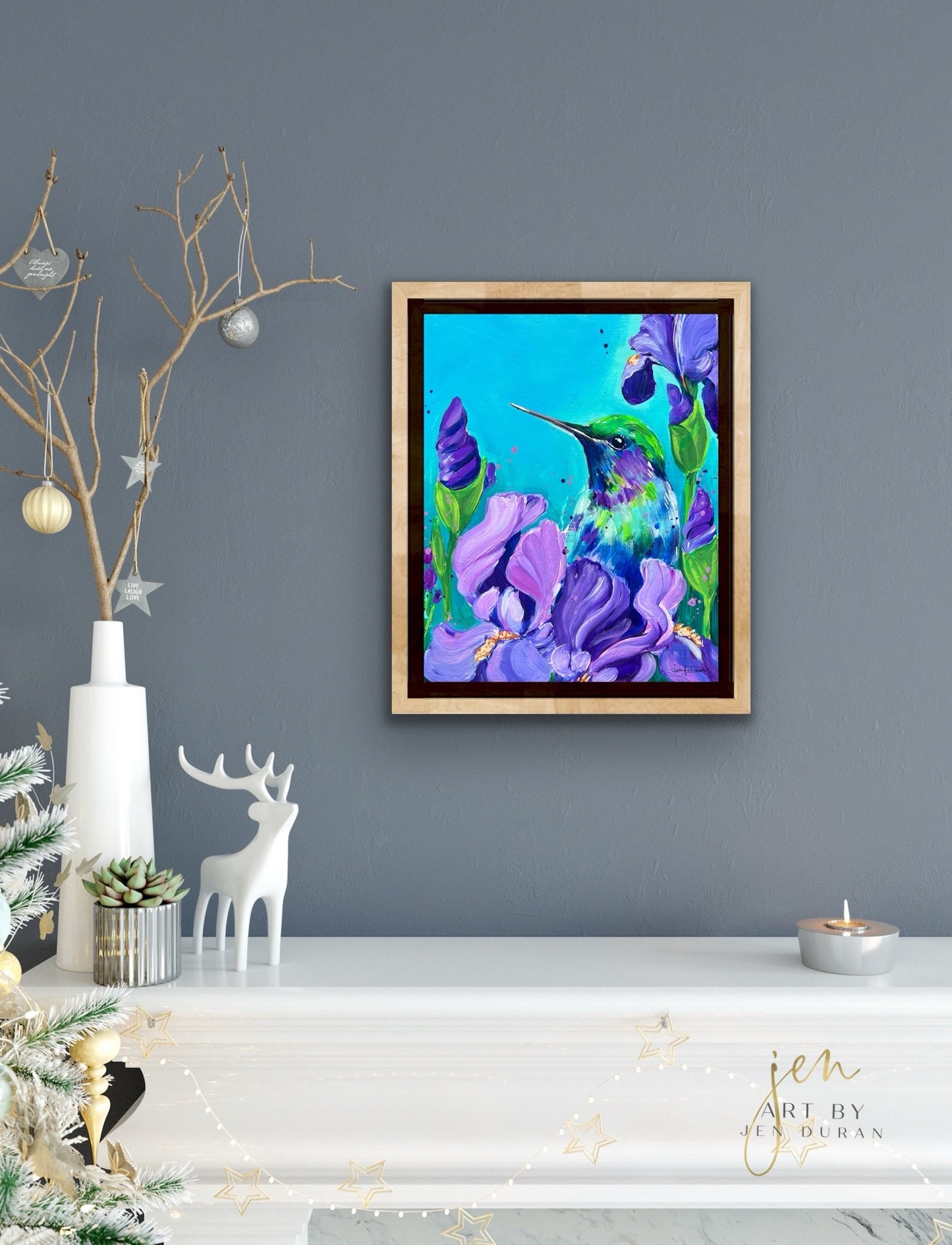 "Hummingbird with Irises" Giclée Canvas Print