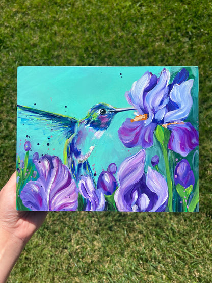 Hummingbird w/ Irises #3 Original Painting
