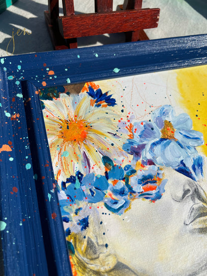 modern watercolor and mixed media painting on canvas floral woman feminie home decor art by jen duran