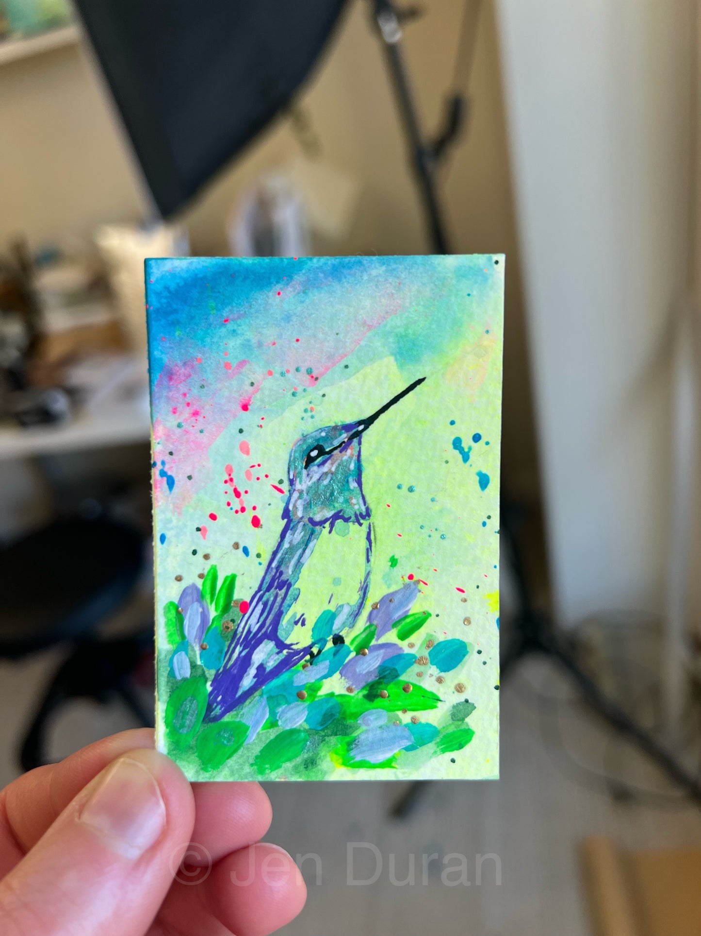 “Purple Hummingbird” - Mini Original Painting