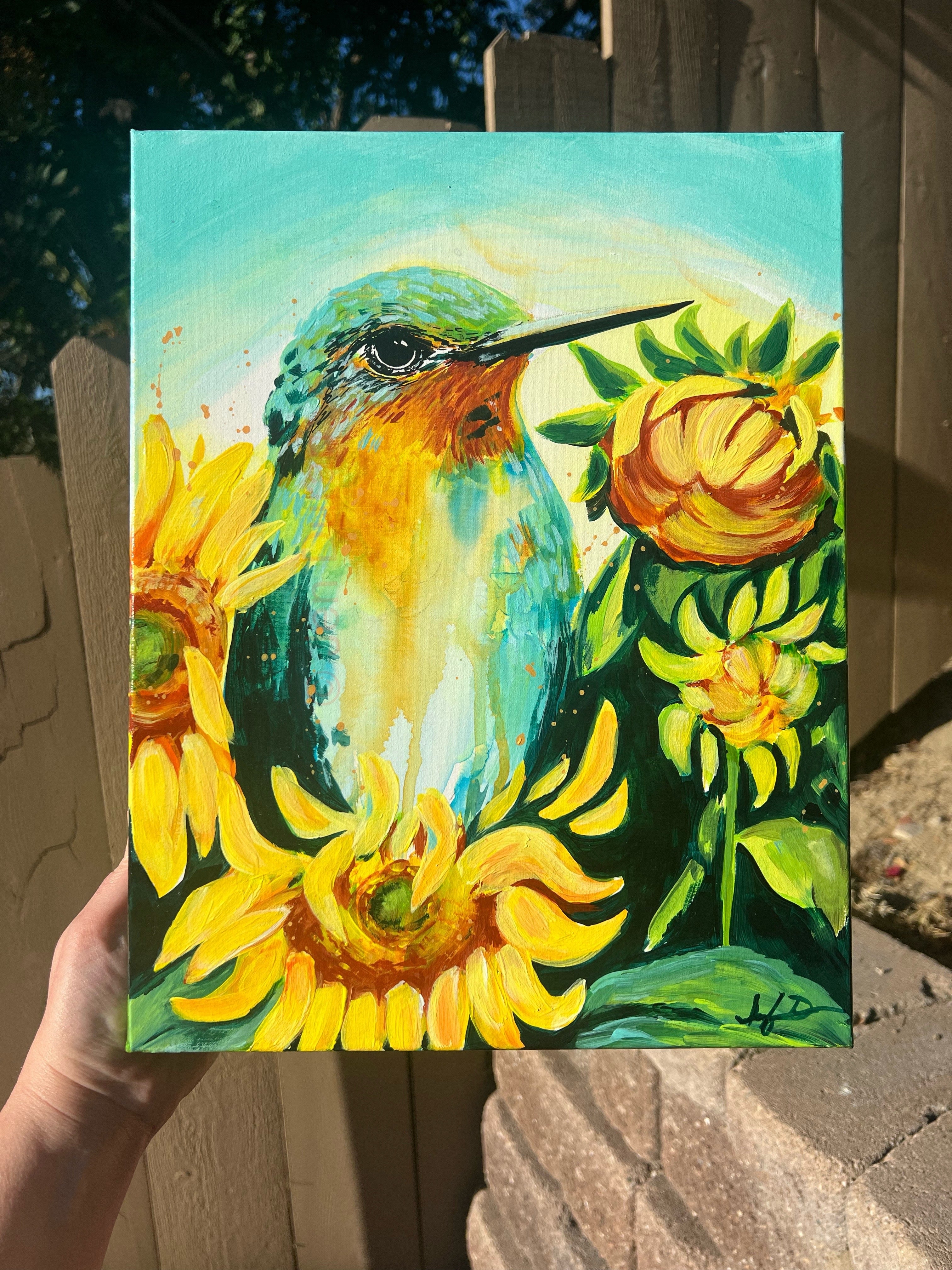 Hummingbird outlet Fluer, Painting, Original