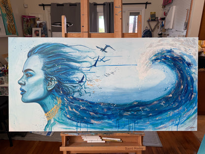 "Mermaid Tears" Hand-Embellished Giclée Canvas