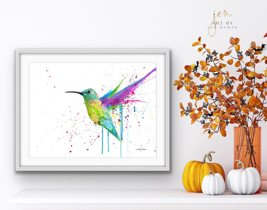 Hummingbird Rainbow Splash Fine Art Paper Print | Wall Art Home Decor