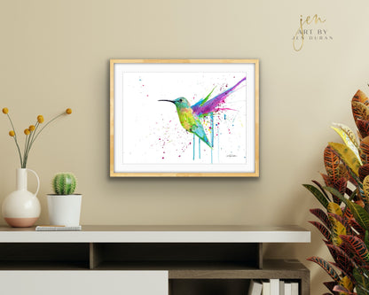 Hummingbird Rainbow Splash Fine Art Paper Print | Wall Art Home Decor