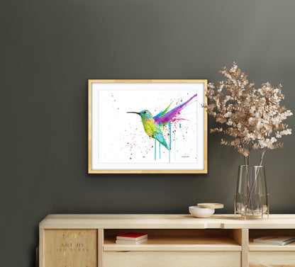 Hummingbird Rainbow Splash Fine Art Paper Print | Wall Art Home Decor