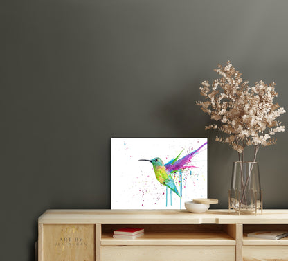 Hummingbird Rainbow Splash Fine Art Paper Print | Wall Art Home Decor