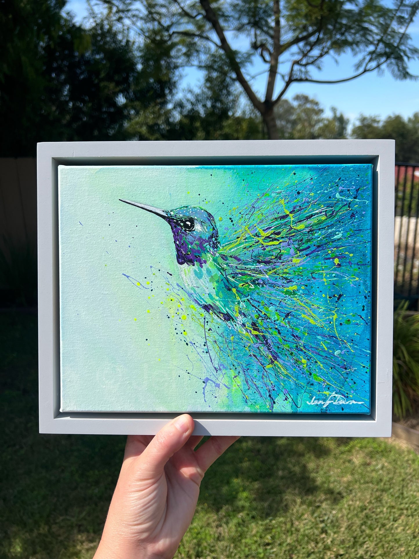 "Purple Hummingbird Splash" - Original Painting