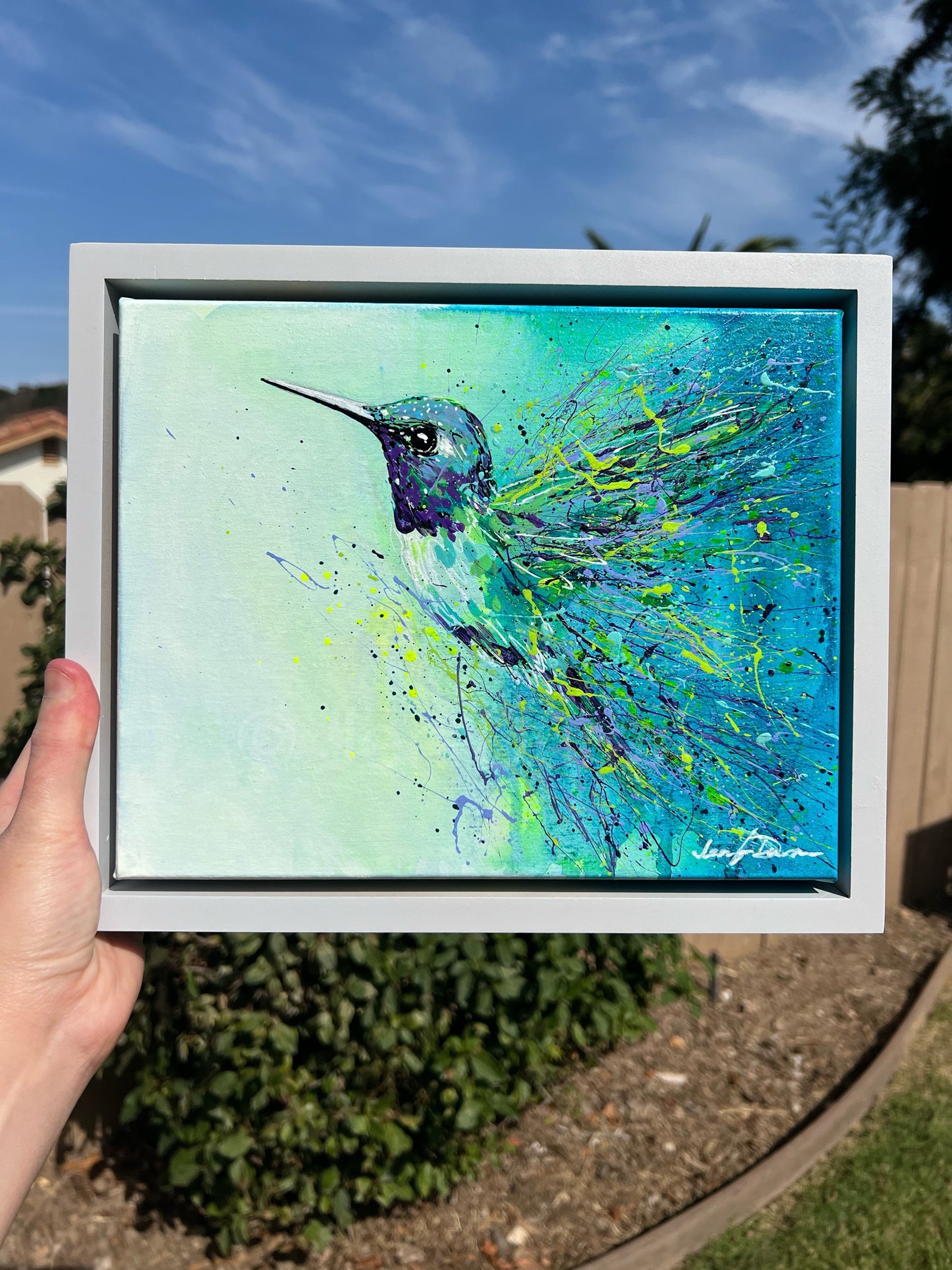 "Purple Hummingbird Splash" - Original Painting