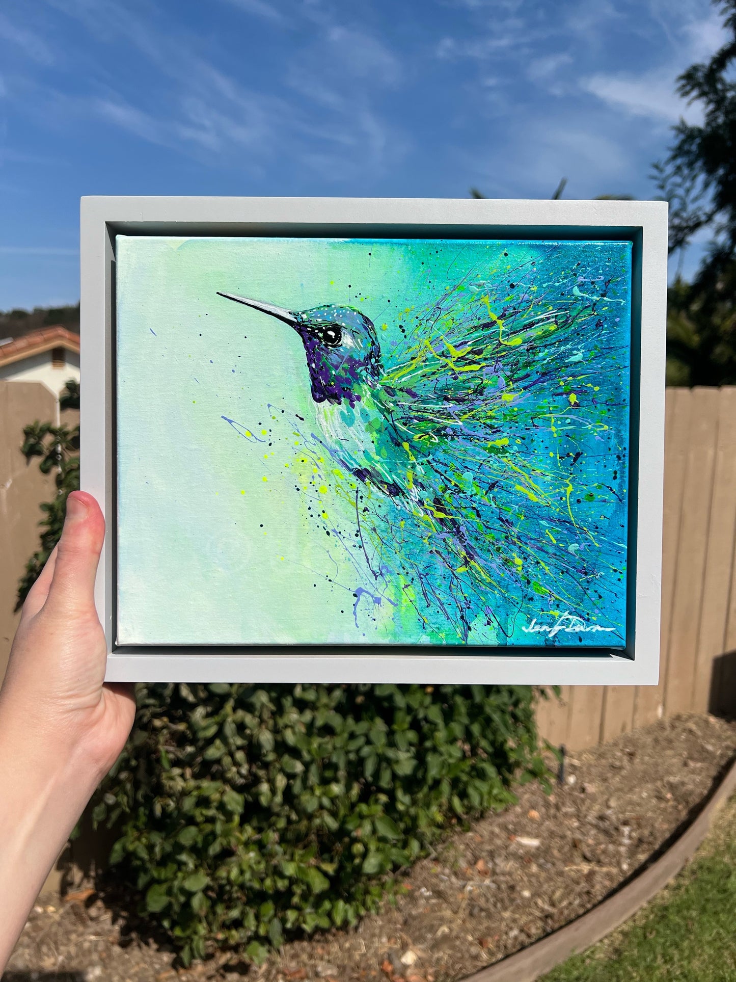 "Purple Hummingbird Splash" - Original Painting