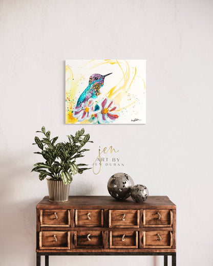modern canvas wall art, modern art, hummingbird art, watercolor bird art, floral art print, canvas wall art, wall art, home decor, modern art print, art for walls, unique home decor, best gift, bird art print, art by jen duran