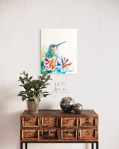 modern canvas wall art, modern art, hummingbird art, watercolor bird art, floral art print, canvas wall art, wall art, home decor, modern art print, art for walls, unique home decor, best gift, bird art print, art by jen duran