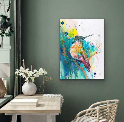 modern canvas wall art, modern art, hummingbird art, watercolor bird art, floral art print, canvas wall art, wall art, home decor, modern art print, art for walls, unique home decor, best gift, bird art print, art by jen duran