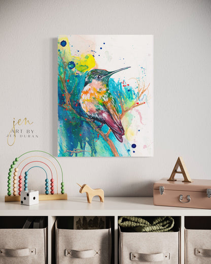 modern canvas wall art, modern art, hummingbird art, watercolor bird art, floral art print, canvas wall art, wall art, home decor, modern art print, art for walls, unique home decor, best gift, bird art print, art by jen duran