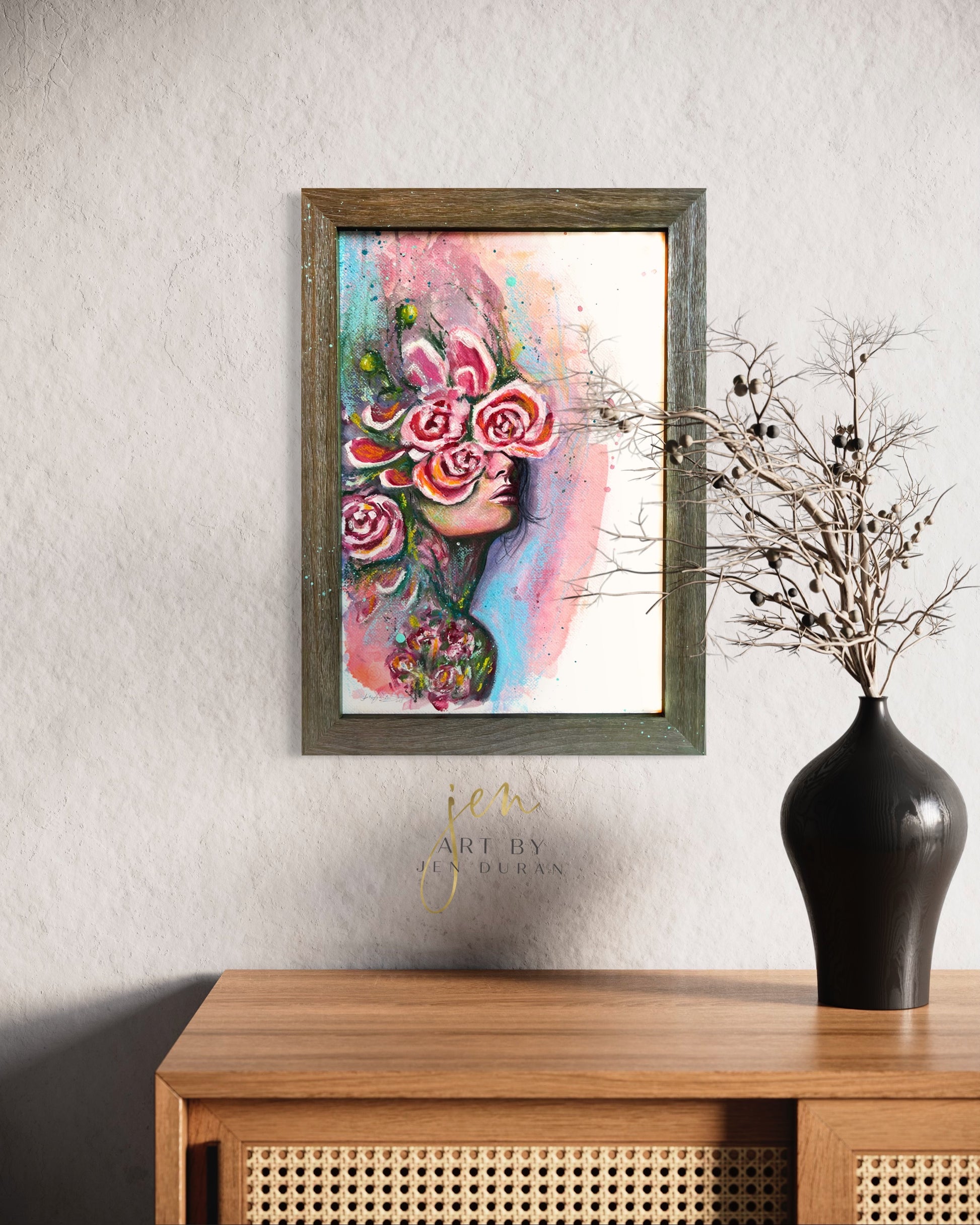 Modern Watercolor Floral Woman Abstract Art Painting By Jen Duran
