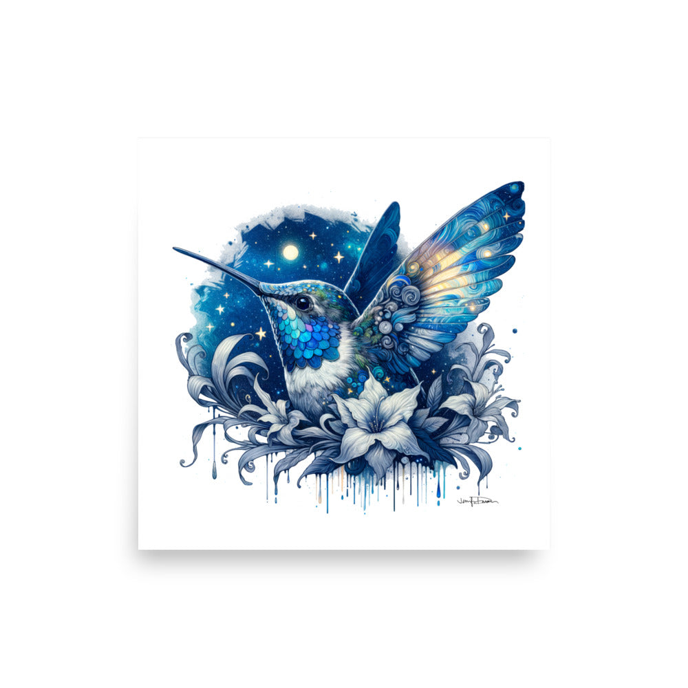 Matte Paper Print - Blue Hummingbird Design