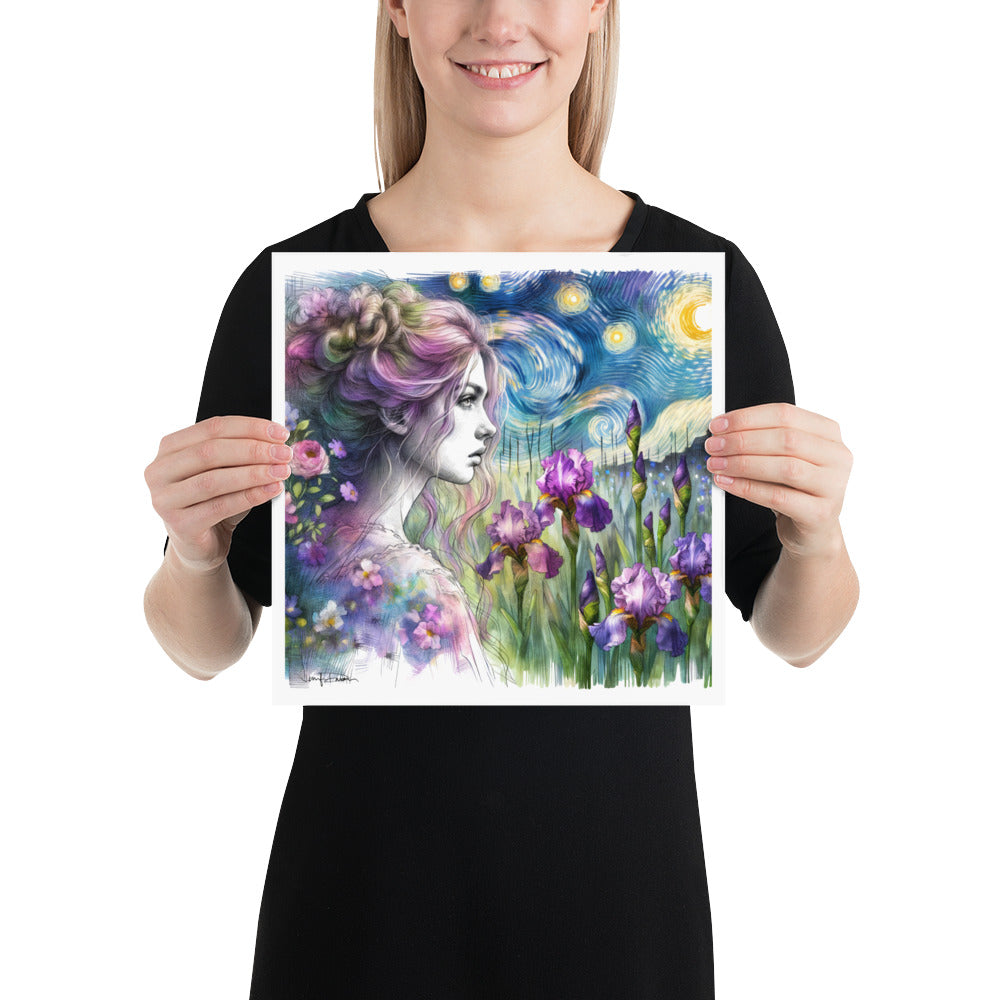 Matte Paper Print - Starry Night Girl w/ Irises