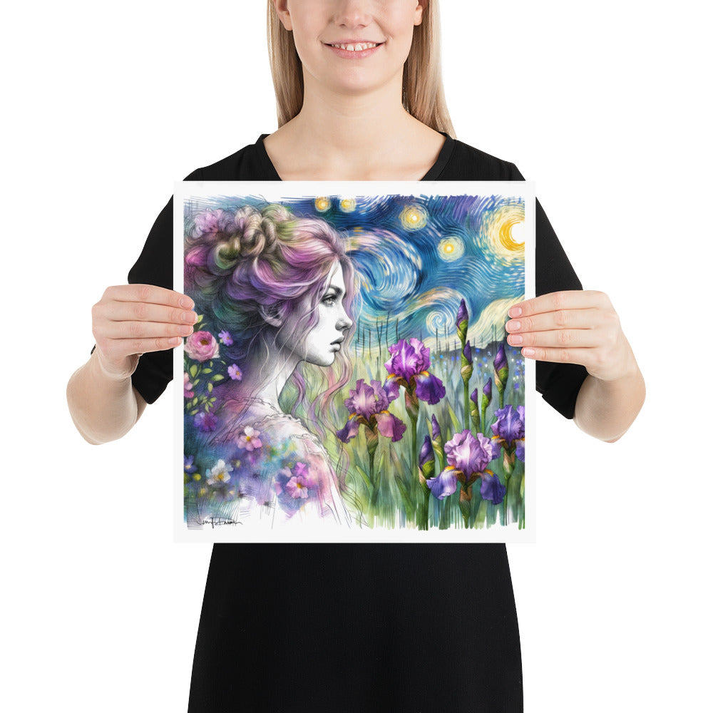 Matte Paper Print - Starry Night Girl w/ Irises