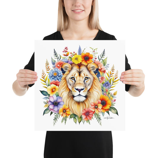 "Lion with Flowers" - Fine Art Print