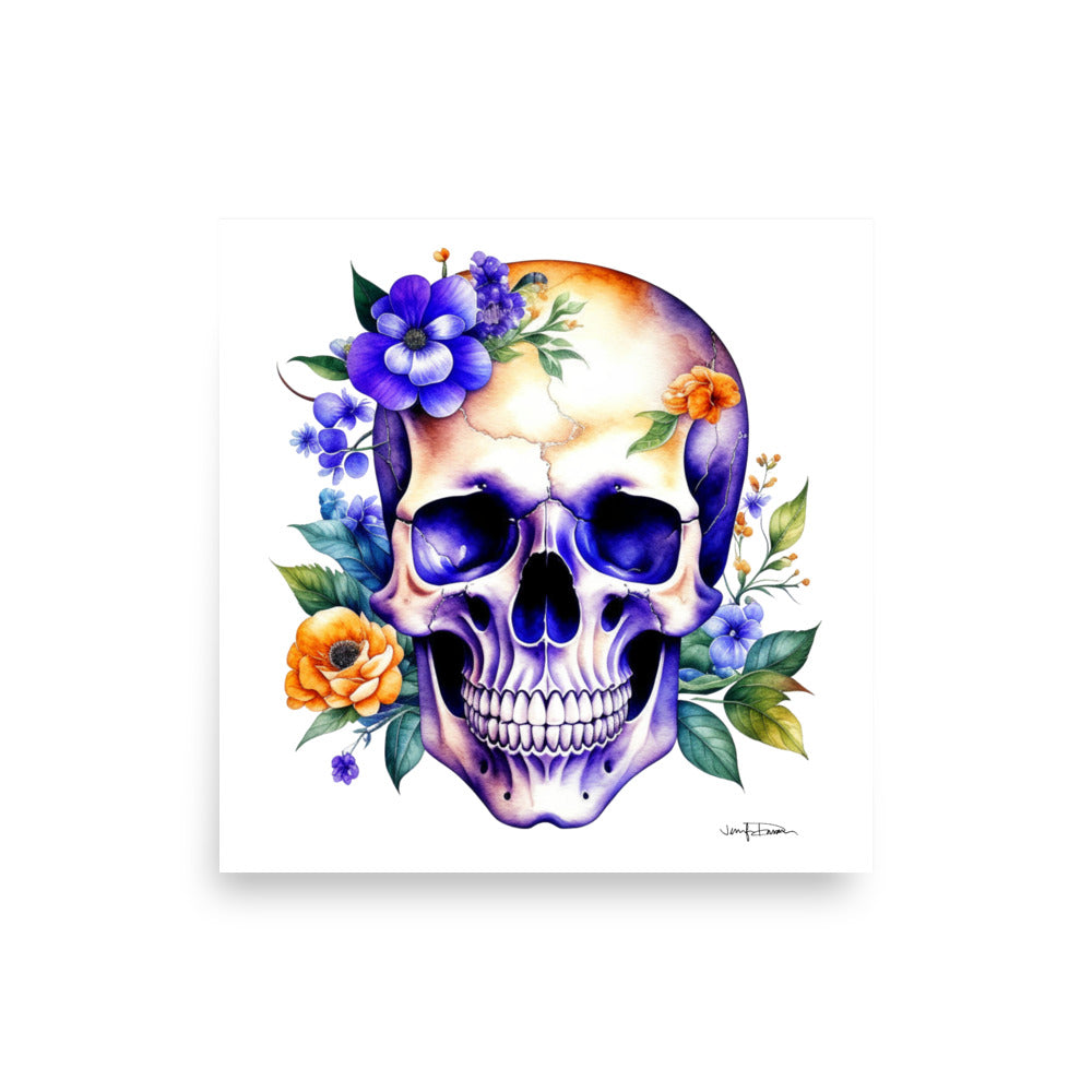 Matte Paper Print - Skull w/Flowers Design #3