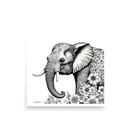 "Elephant with Flowers" - Fine Art Print