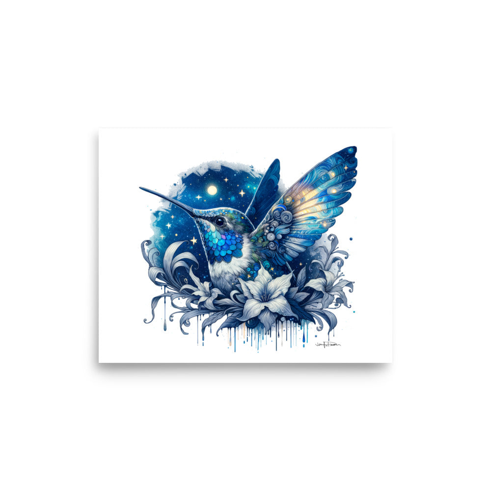 Matte Paper Print - Blue Hummingbird Design